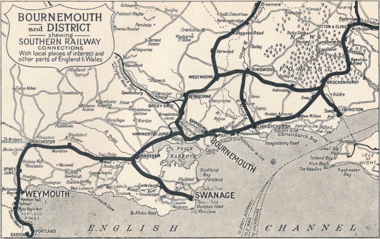 Bournemouth og District, viser Southern Railway-forbindelser, 1929 af Unbekannt