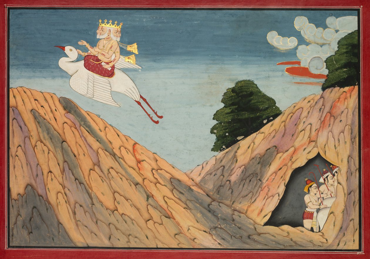 Brahma skjuler kohyrderne og kalvene i hulen, side fra en Bhagavata Purana, ca. 1760-1765. af Unbekannt