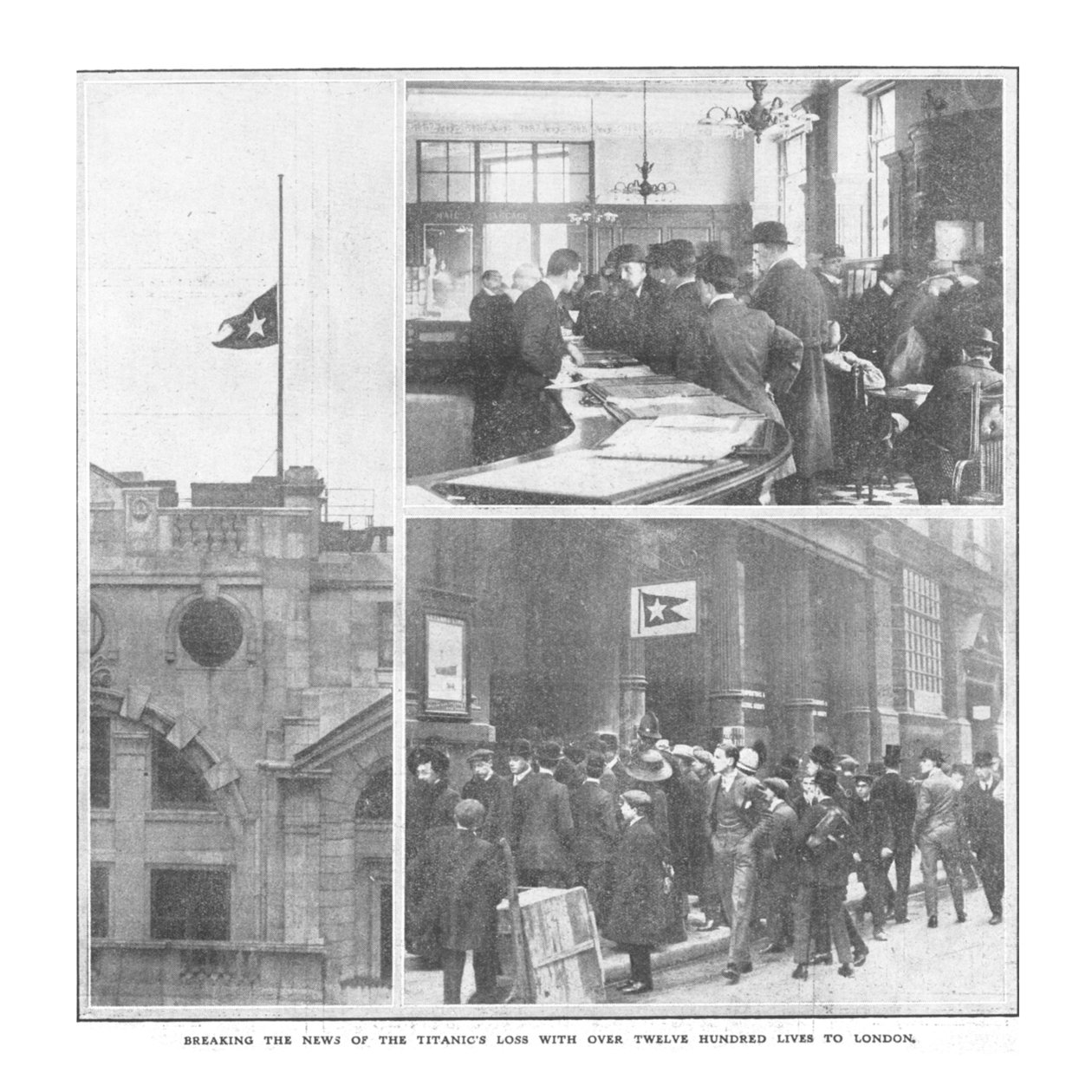 Breaking the News om Titanics-tabet med over tolv hundrede liv til London, 20. april 1912. af Unbekannt