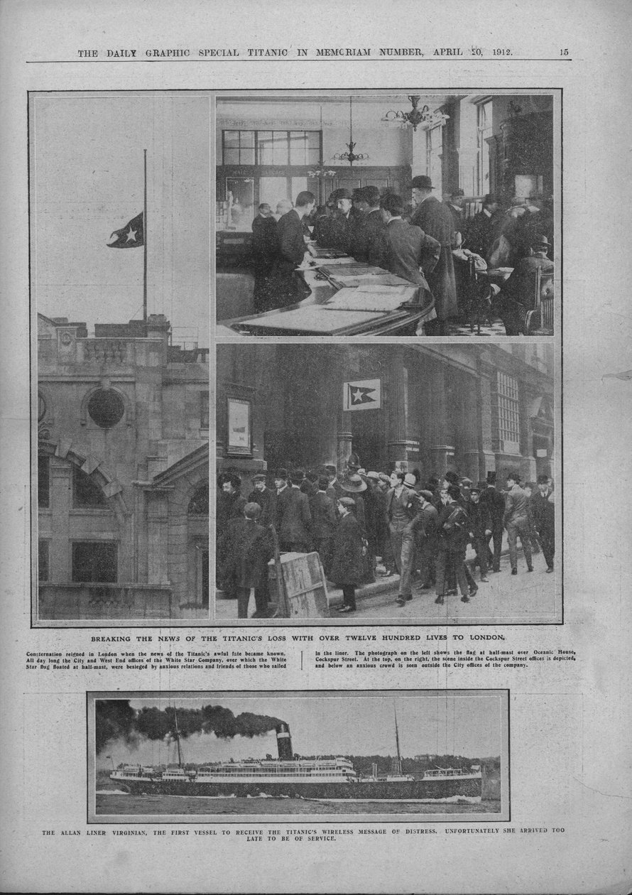 Breaking the News of the Titanics Loss og RMS Virginian, 20. april 1912. af Unbekannt
