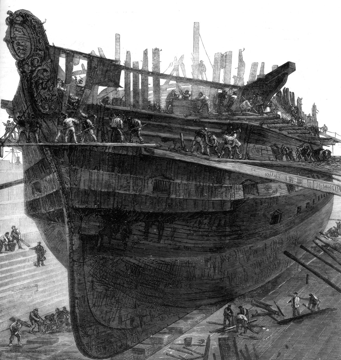 Ophugning af hospitalsskibet Dreadnought ved Chatham værft, 1875 af Unbekannt