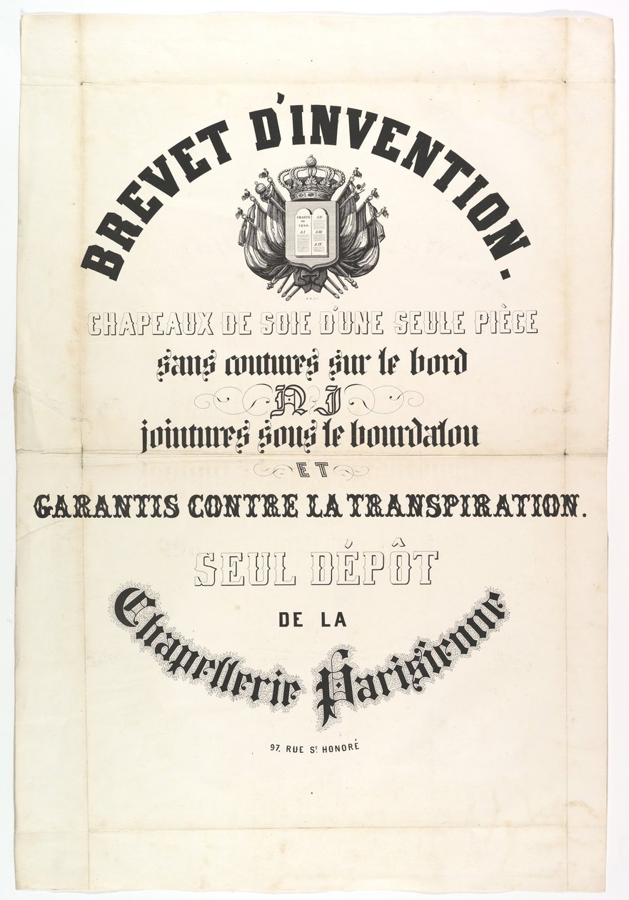 Patent. Silkehatte i ét stykke..., 1800-tallet. af Unbekannt