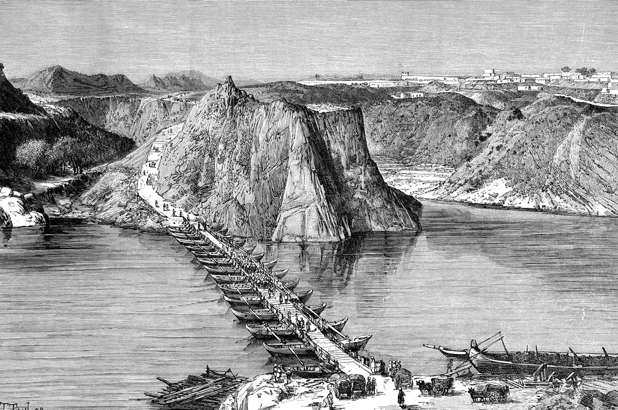Bådebroen over Indus ved Khushalgarh, Pakistan, 1895 af Unbekannt