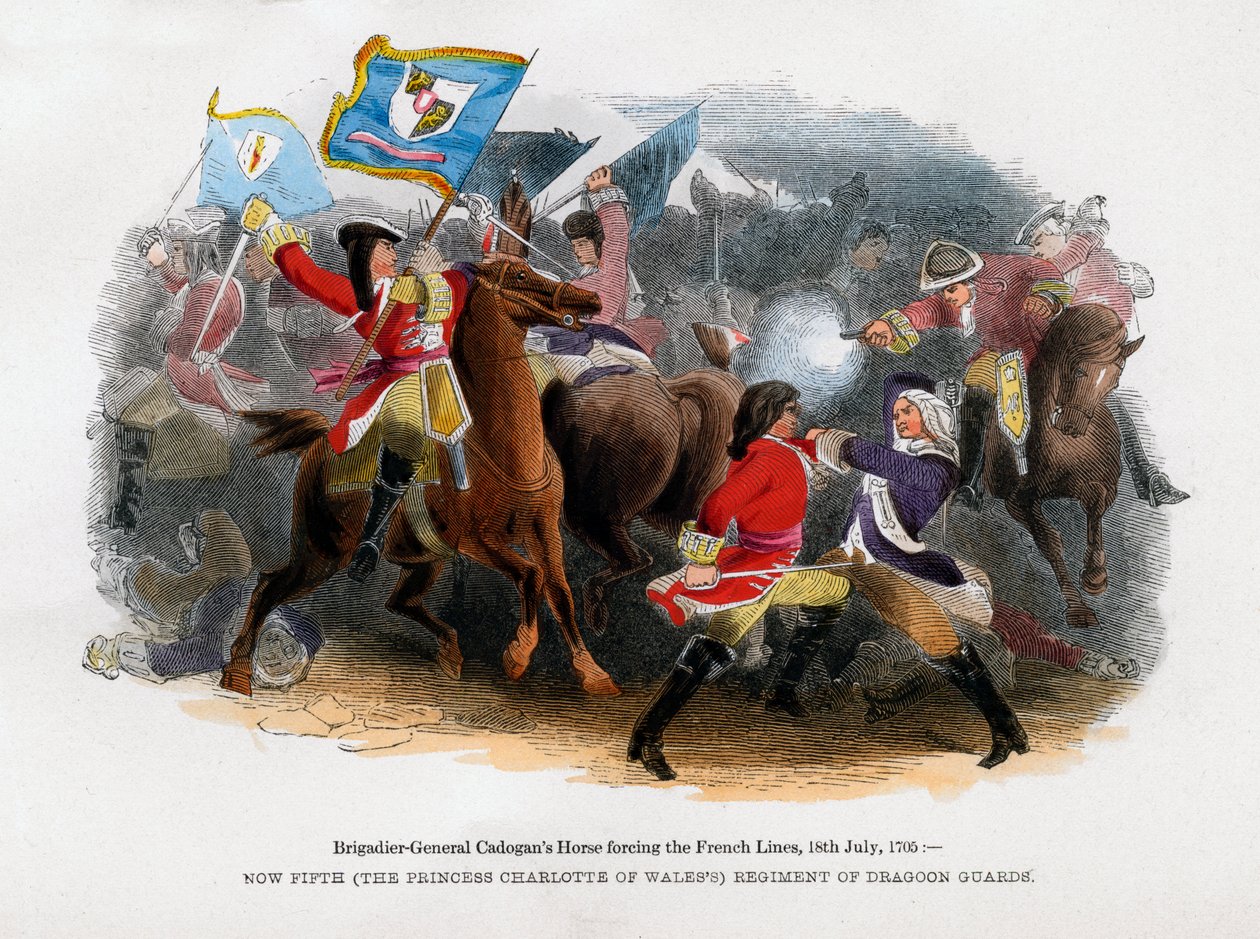 Brigadegeneral Cadogans Horse tvinger den franske linje, 18. juli 1705 af Unbekannt