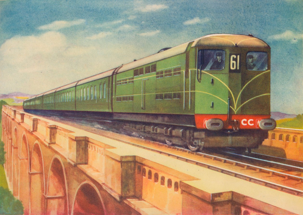 Brighton Belle, S.R.s elektriske lokomotiv, over Ouse Viaduct, 1940 af Unbekannt