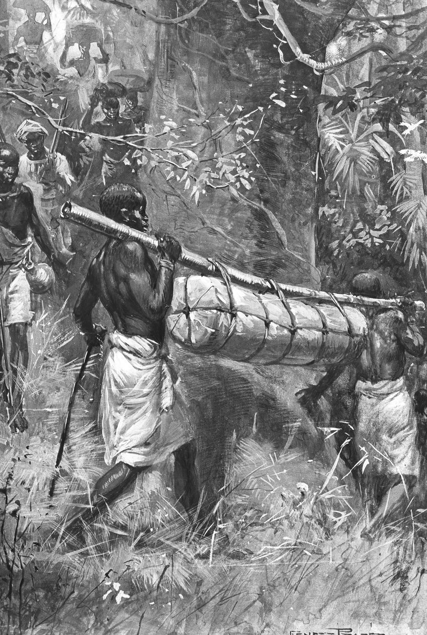 Bringer David Livingstones lig ned til kysten, Afrika, 1873 af Unbekannt