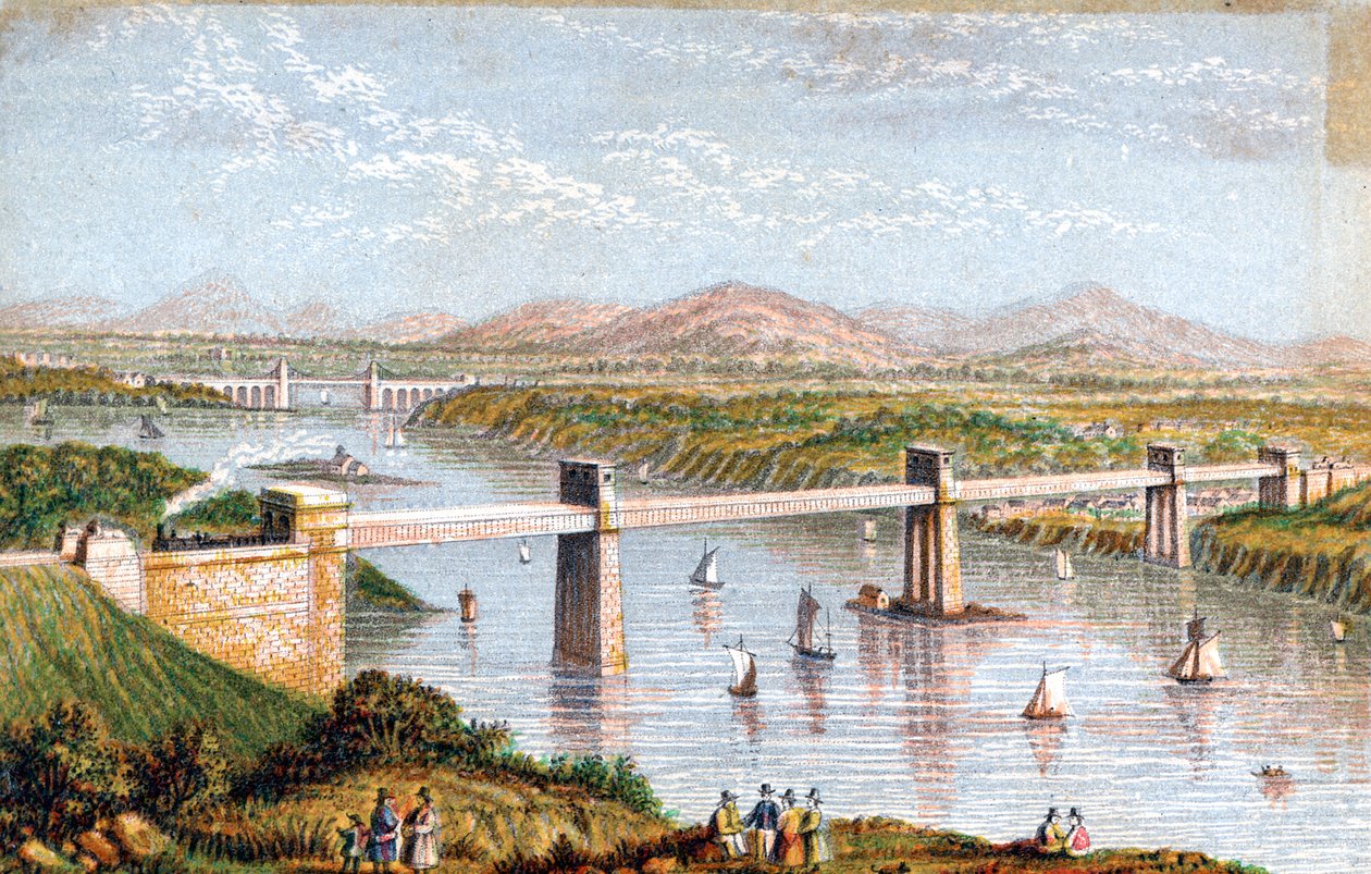 Britannia Tubular Bridge over Menai Straits, Wales, c1850