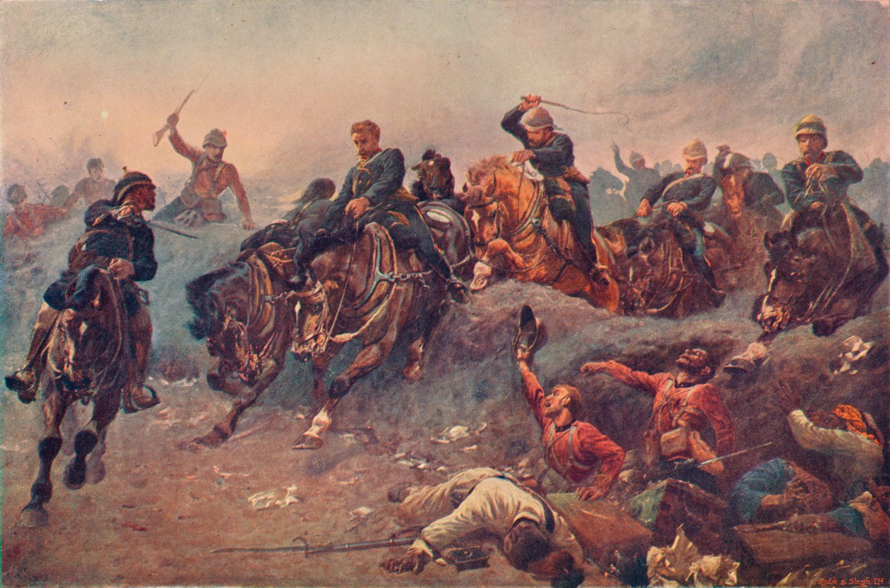 Britisk artilleri går ind i fjendens linjer ved Tel-el-Kebir, Egypten, 1882, 1883 1906 af Unbekannt