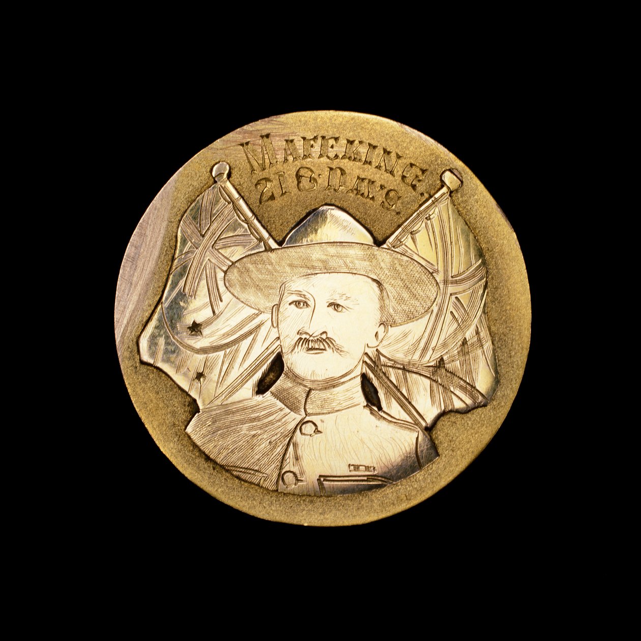 Britisk Boer War Medal, der fejrer forsvaret mod Mafekings belejring og skildrer Robert Baden-Powell (foto) af Unbekannt