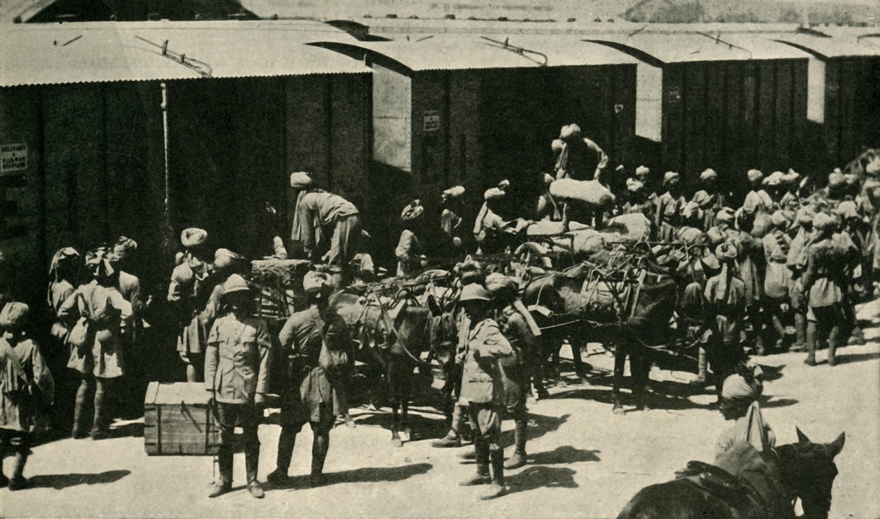 Britiske og indiske soldater ved Bombay, Indien, Første Verdenskrig, 1914, c1920. af Unbekannt