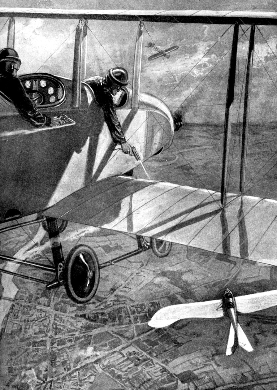 Britisk biplan mod tysk Taube, Første Verdenskrig, 1914 af Unbekannt