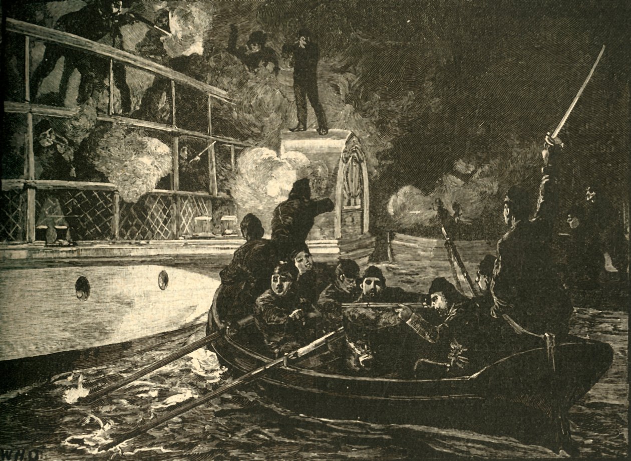 Britiske styrker erobrede det canadiske oprørsskib Caroline på Niagara-floden, 1837 c1890. af Unbekannt