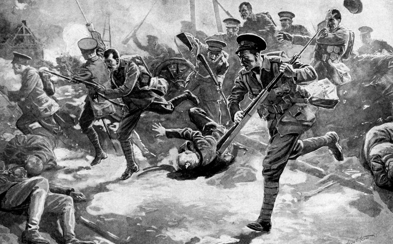 Britisk infanterikamp med tyske styrker, Første Verdenskrig, 1914 af Unbekannt