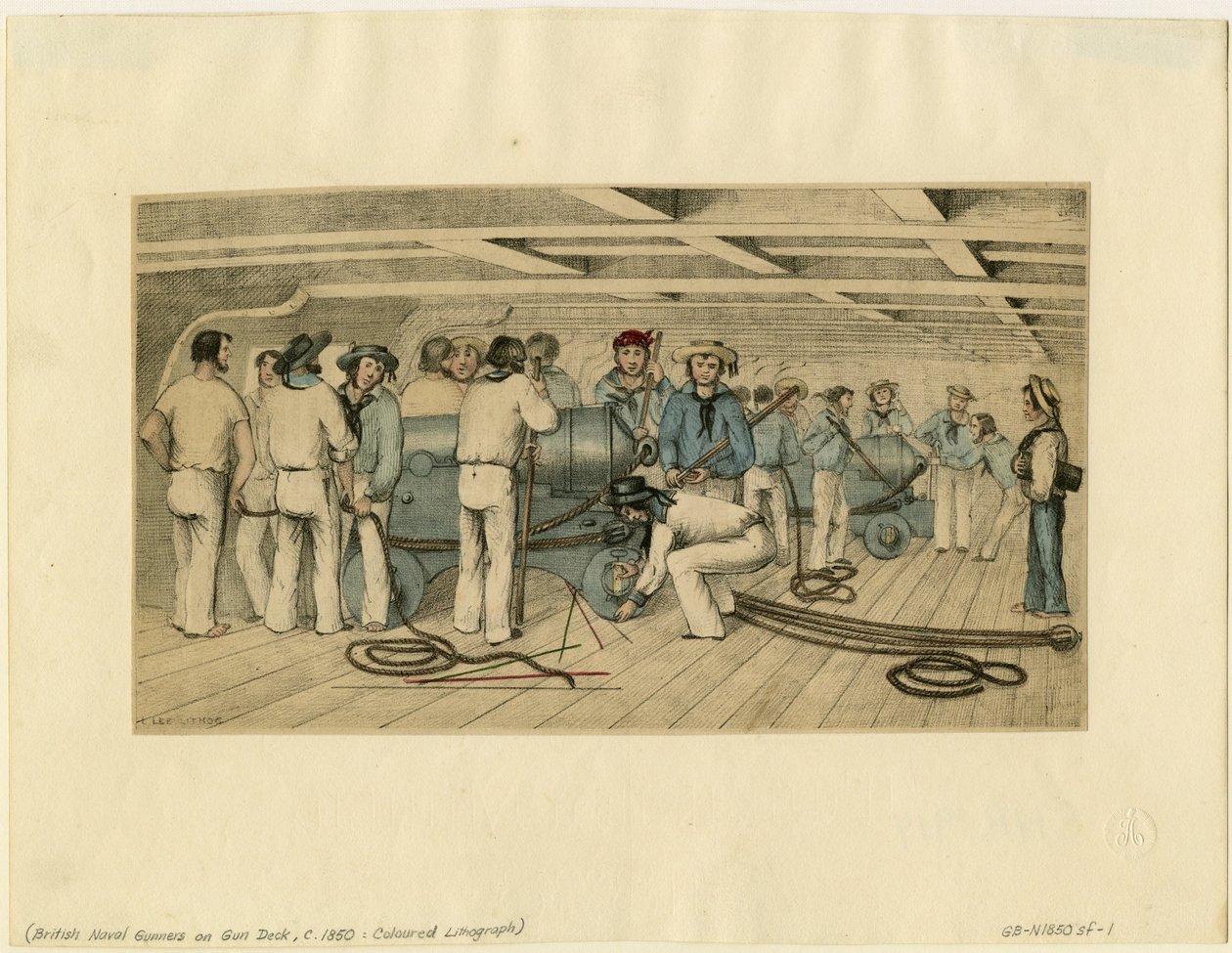 Britiske flådeskytter på kanondæk, ca. 1850 af Unbekannt