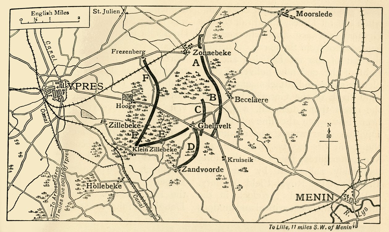 Britiske stillinger før det første slag ved Ypres, Første Verdenskrig, 1914, c1920. af Unbekannt