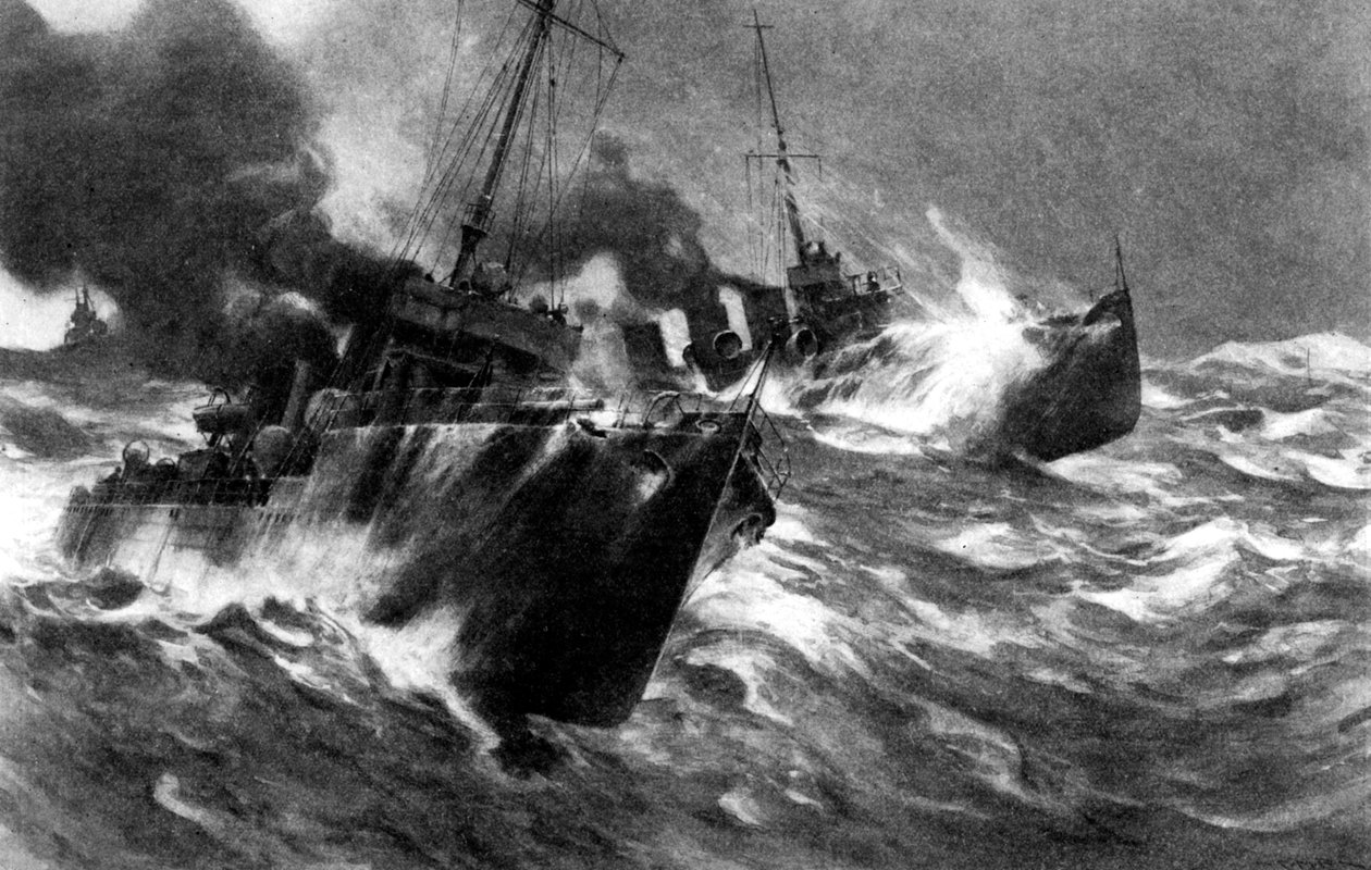 Britisk torpedofartøj i Nordsøstorme, Første Verdenskrig, 1914 af Unbekannt
