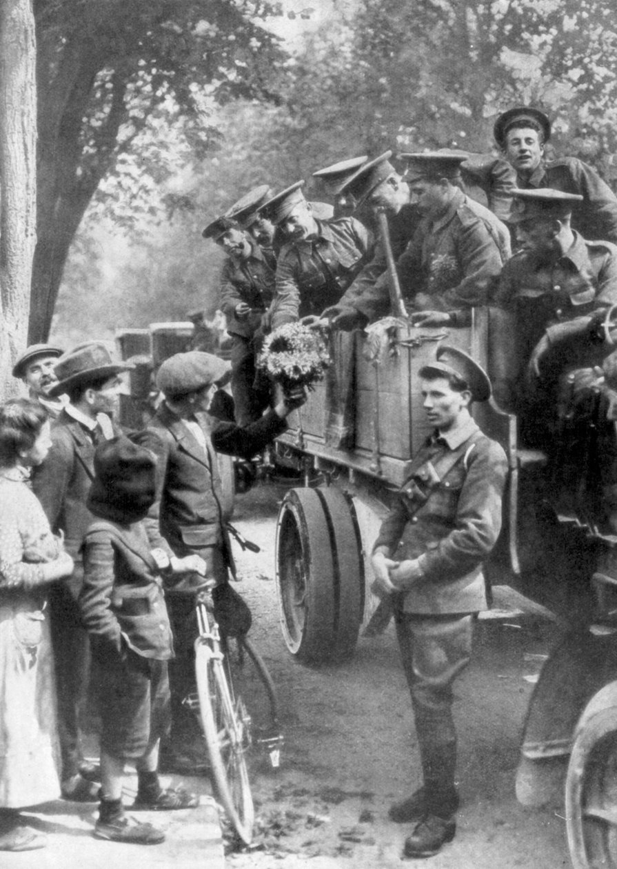 Britiske tropper på vej mod fronten, Frankrig, 1914 af Unbekannt
