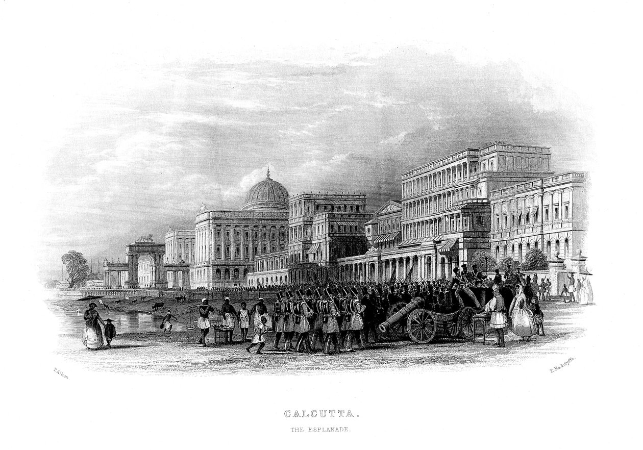 Britiske tropper paraderer på esplanaden, Calcutta, Indien, midten af det 19. århundrede af Unbekannt