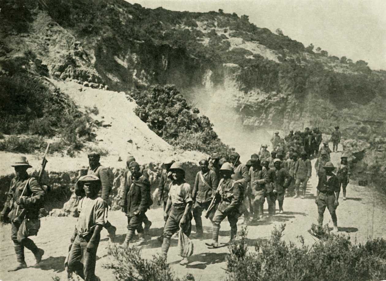 Britiske tropper med tyrkiske fanger, Første Verdenskrig, 1915, c1920. af Unbekannt