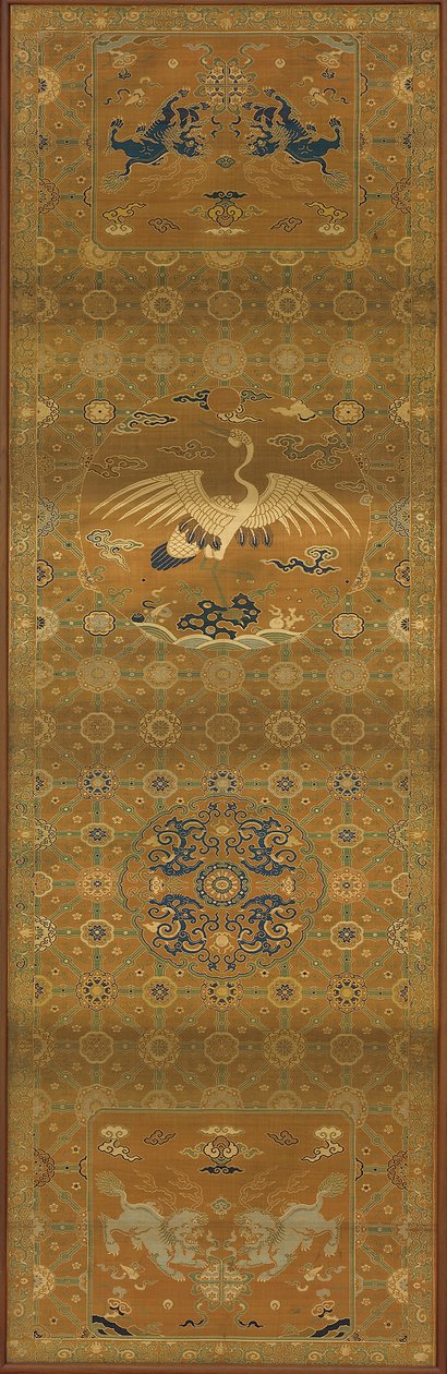 Brokade, silke. Aflangt panel, stolebetræk, Qing-dynastiet, 1700-tallet. af Unbekannt