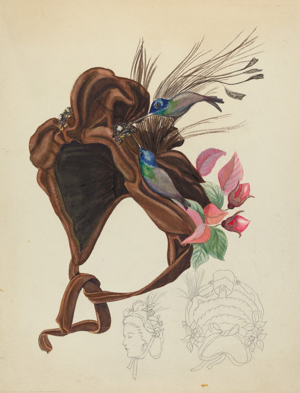 Brun fløjlshætte, ca. 1940. af Unbekannt