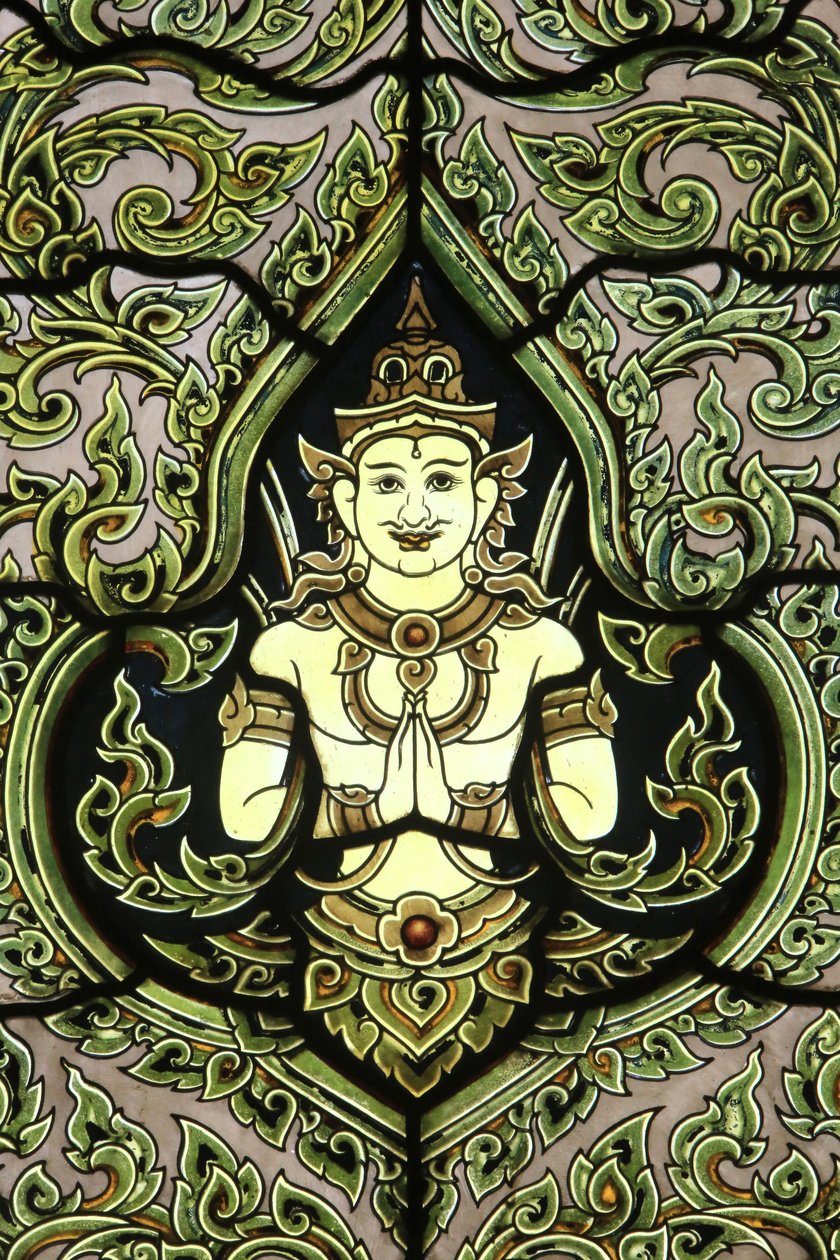 Buddha. Glasmosaik vindue. Marmor tempel. Wat Benchamabophit Dusitvanaram Ratchaworawiharn. 1899. Bangkok. Thailand af Unbekannt
