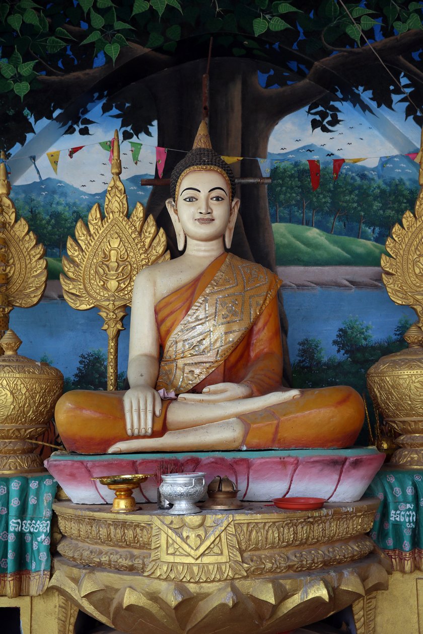 Buddha-statue i et Khmer-tempel. Cambodja af Unbekannt