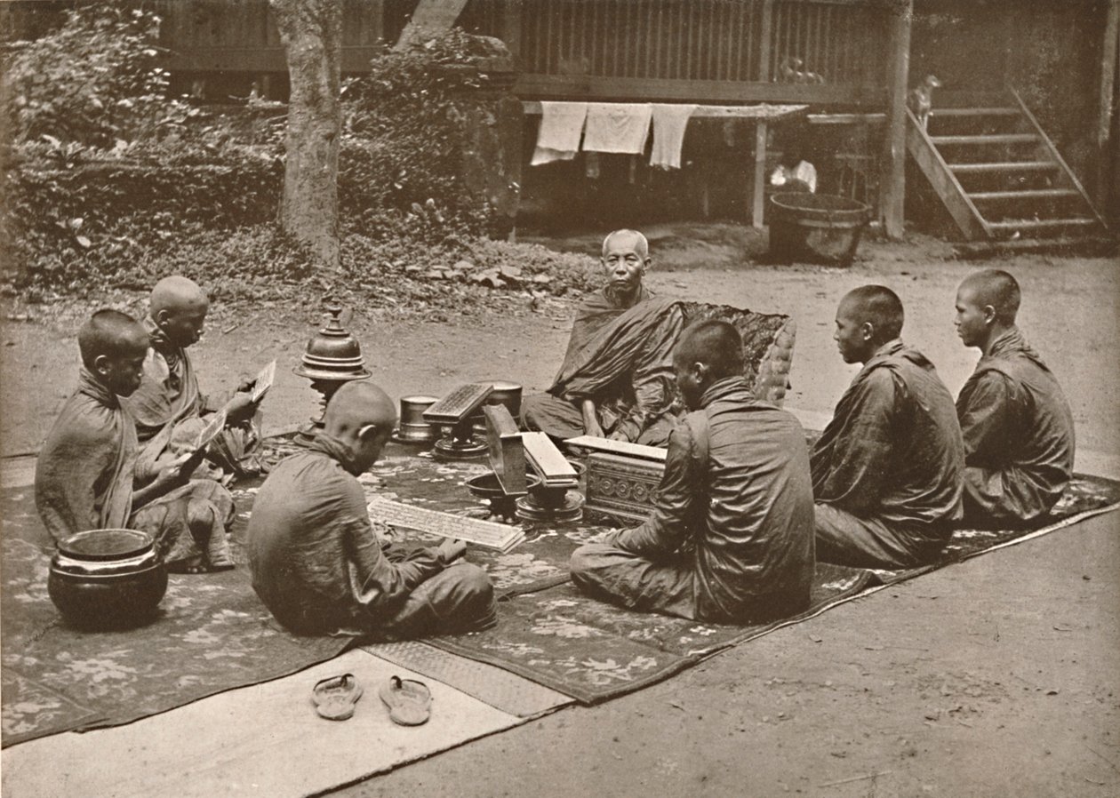 Buddhistisk præst med elever, 1900. af Unbekannt