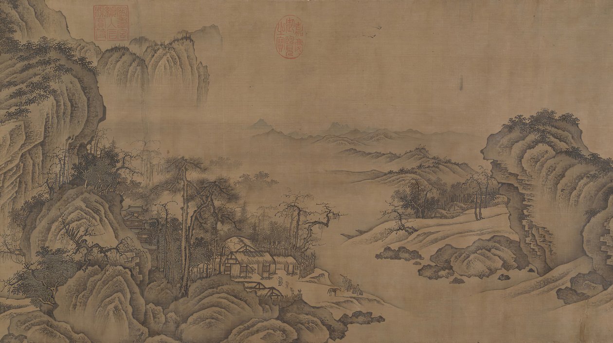 Buddhistiske templer midt i Autumn Mountains, 1300-tallet. af Unbekannt