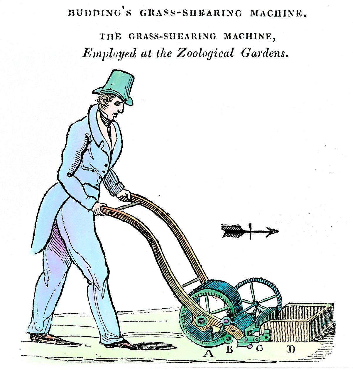 Buddings græsklippemaskine, c1832 af Unbekannt