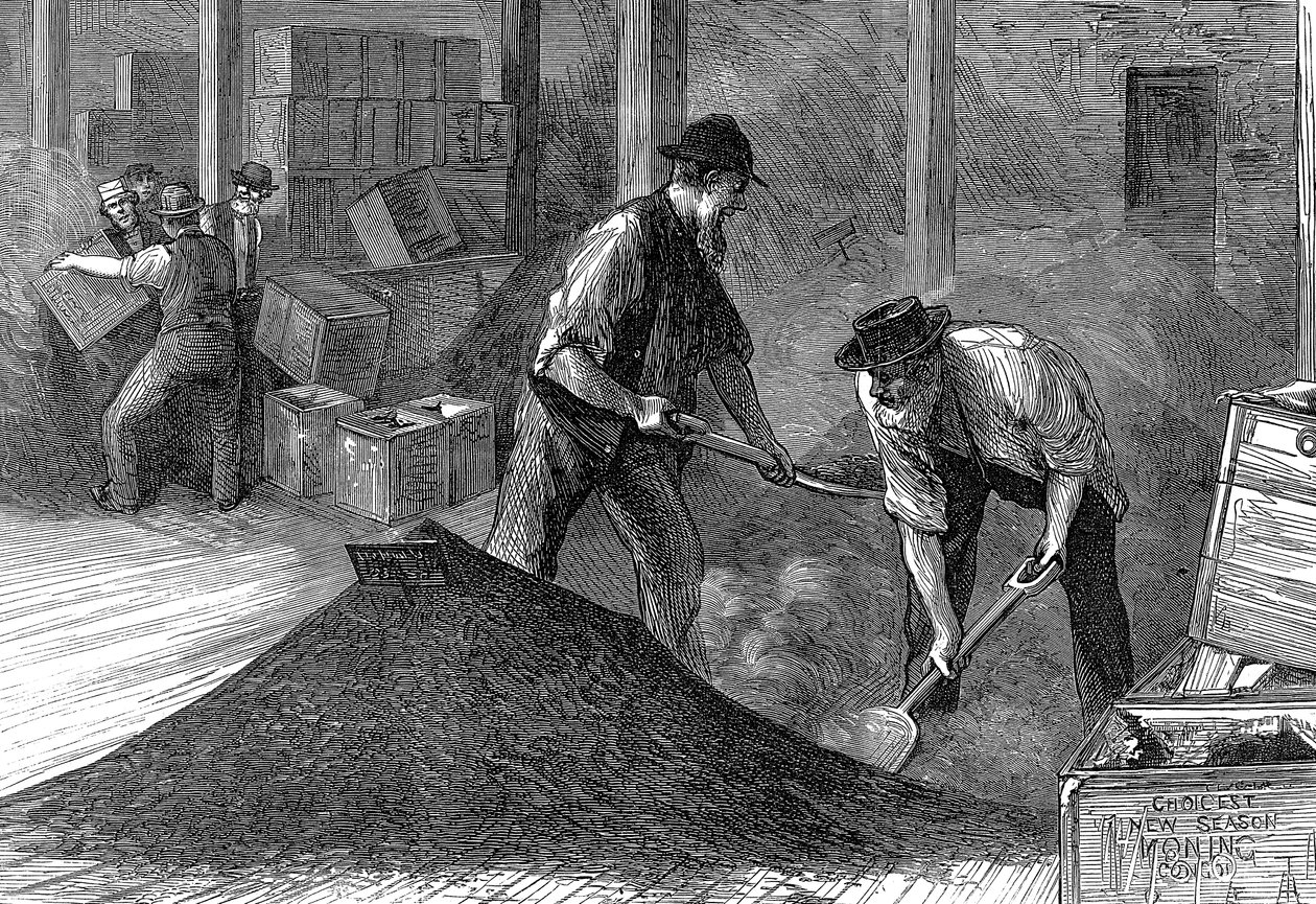 Bulking te i varehusene hos East & West India Dock Company, London, 1874 af Unbekannt