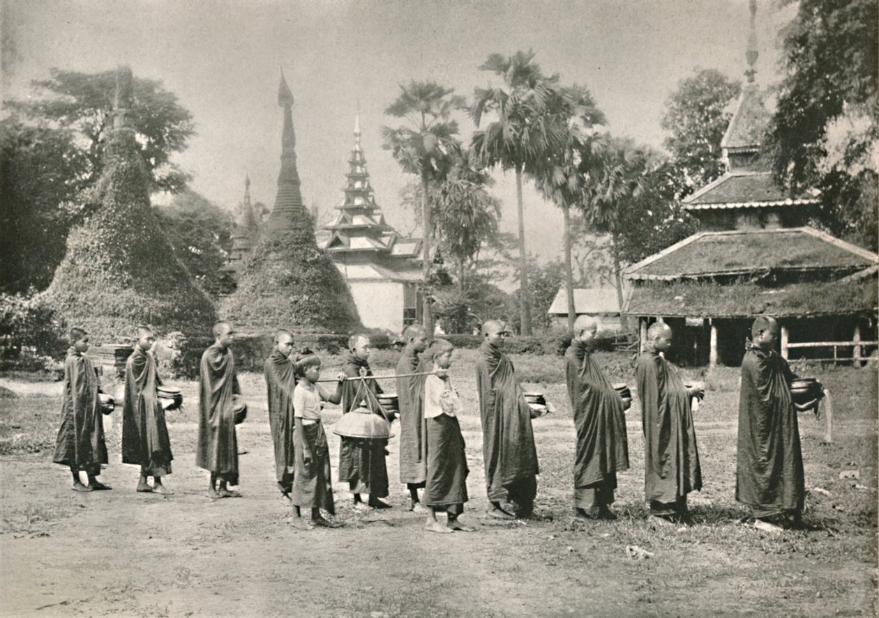 Burmesiske Phoongyies samler almisser, 1900. af Unbekannt