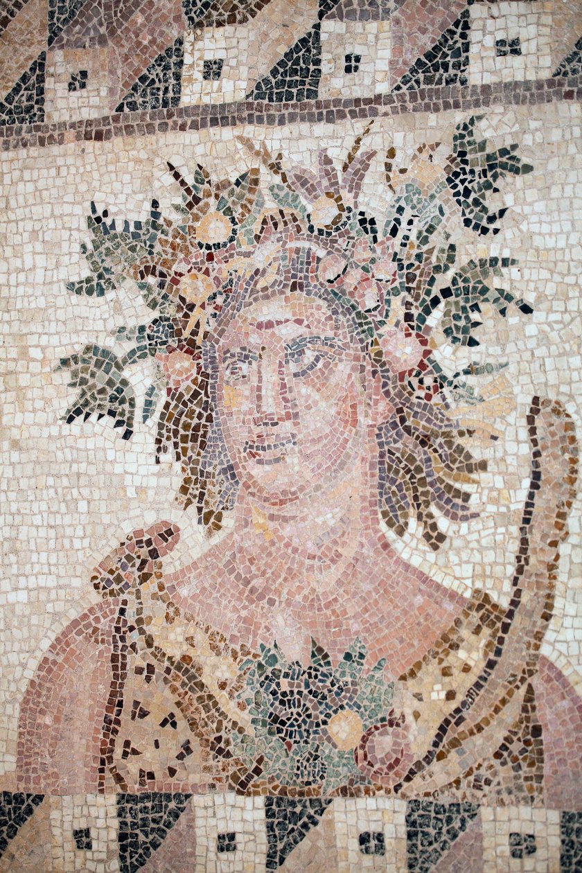 Buste of Spring - Detalje af panelet med fire årstider - Paphos mosaikker, House of Dionysos - Cypern - Personificering af foråret - Detalje af mosaikken af de fire årstider - Mosaics of Paphos, House of Dionysos - Slut II århundrede efter JC - UNSECO Site af Unbekannt