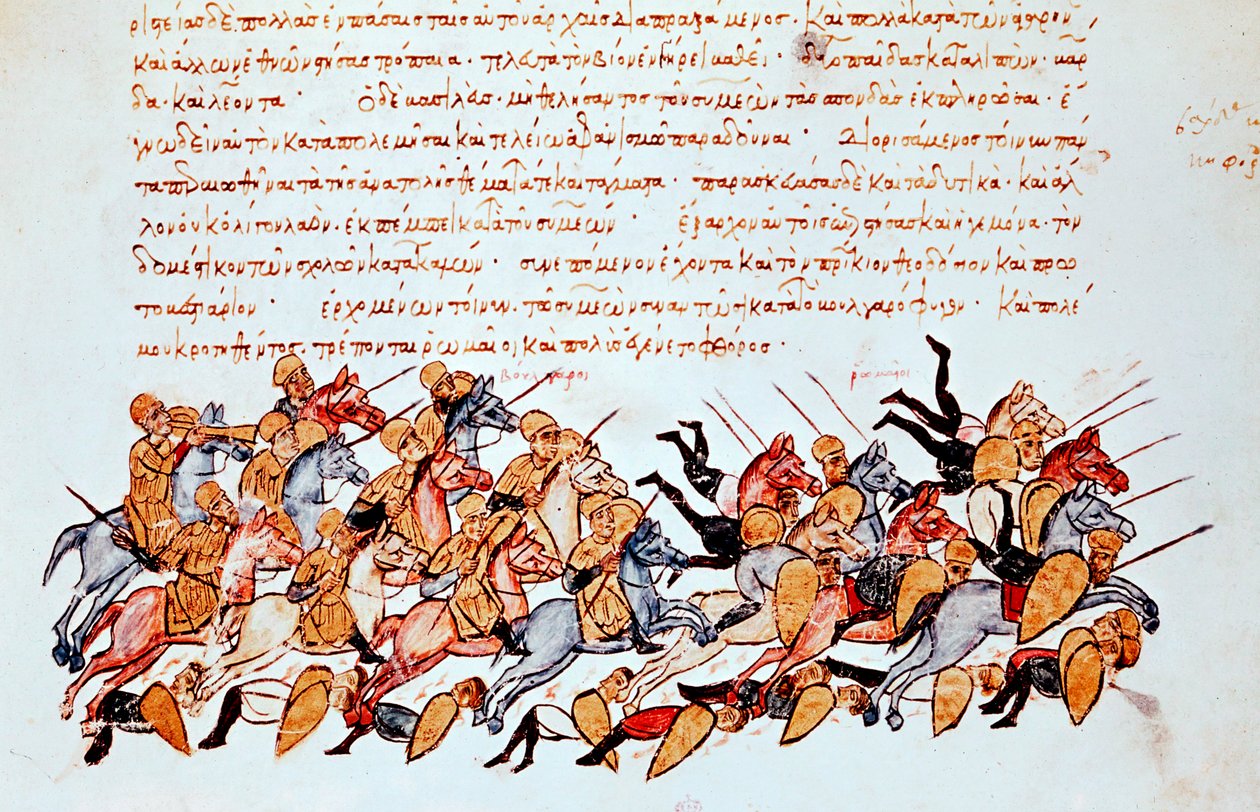 Byzantinske kavalerister overvælder fjendens kavaleri og fodsoldater af Unbekannt