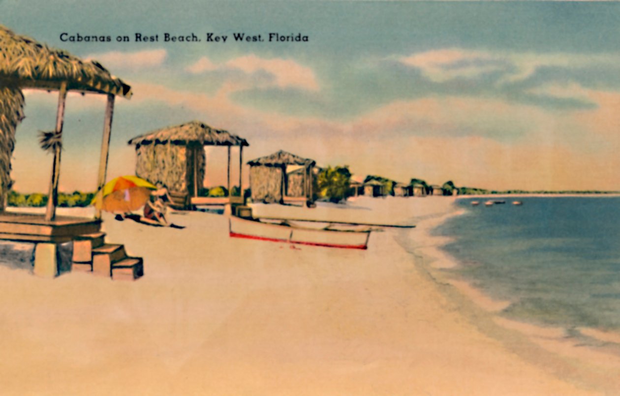 Cabanas på Rest Beach, Key West, Florida, c1940