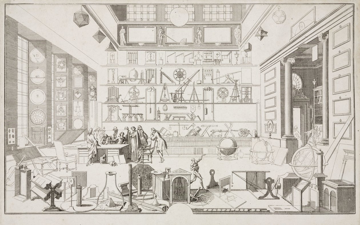 Cabinet de Geometrie de Mr LE CLERC - Forskningscentre Det Fysiske Laboratorium ved Academie des Sciences, Paris, c 1700 af Unbekannt
