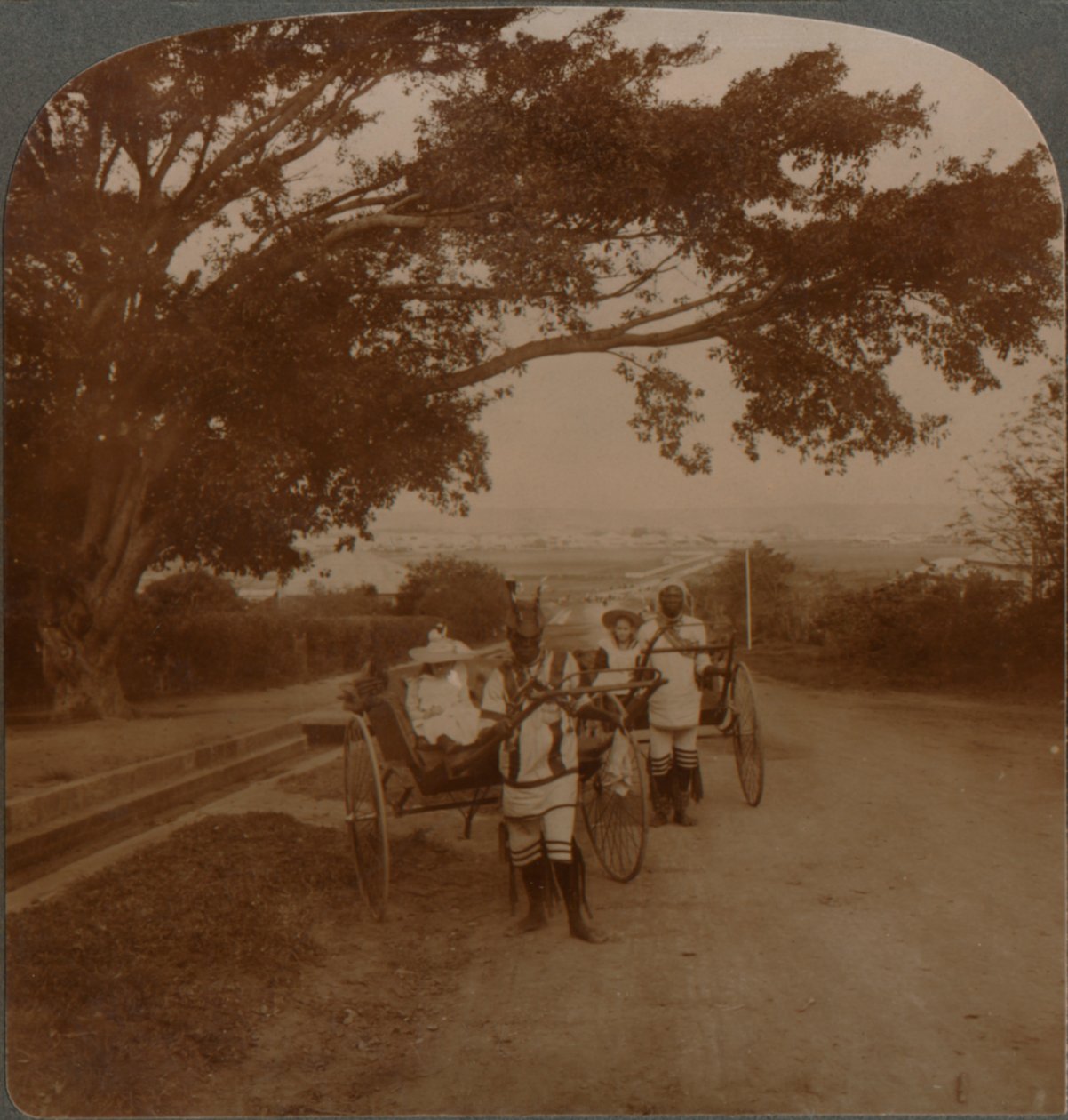 Førerhuse tegnet af indfødte på en boligvej, Durban, S. Afrika, ca. 1900 af Unbekannt