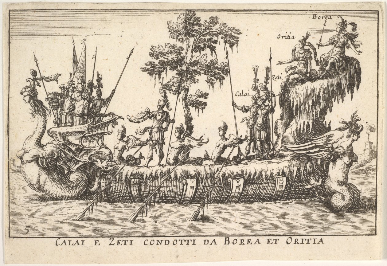 Calais og Zetes ledet af Boreas og Oreithyia Calais e Zeti condotti da Borea et Oritia, w..., 1664. af Unbekannt