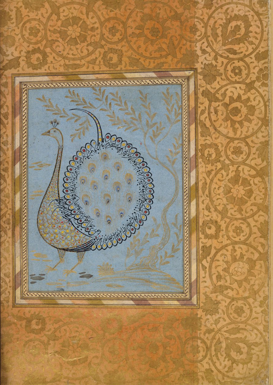 Kalligrafisk komposition i form af påfugl, folio fra Bellini-albummet, ca. 1600. af Unbekannt