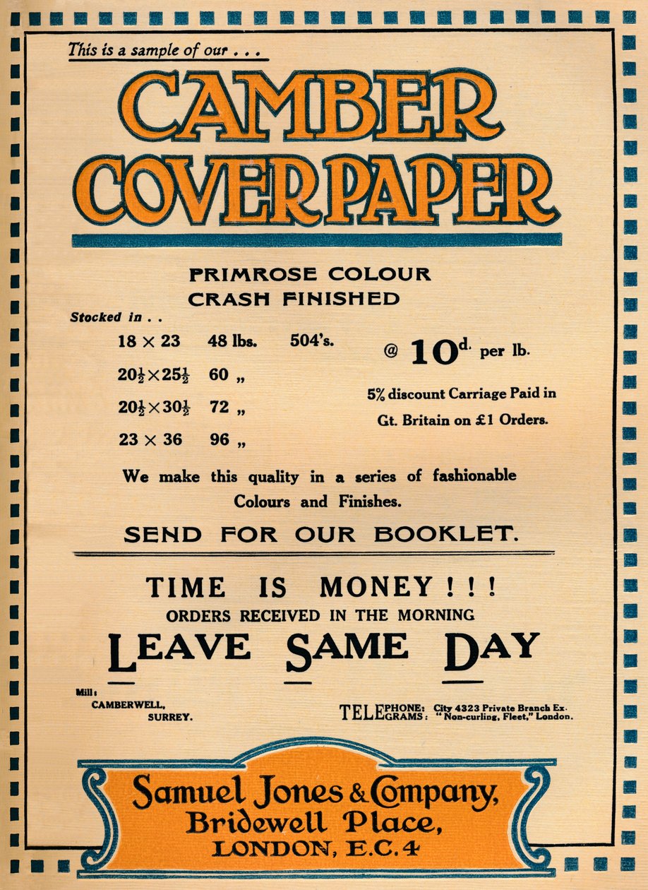 Camber Coverpaper - Samuel Jones & Company-annonce, 1919 af Unbekannt