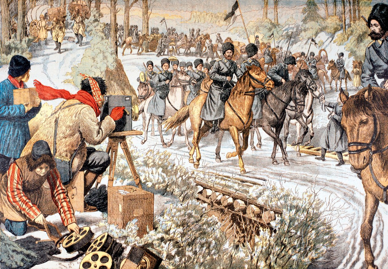 Kameramand fra at filme russiske tropper i Manchuriet til en tidlig nyhedsfilm, Russisk-japansk krig, 1904 af Unbekannt