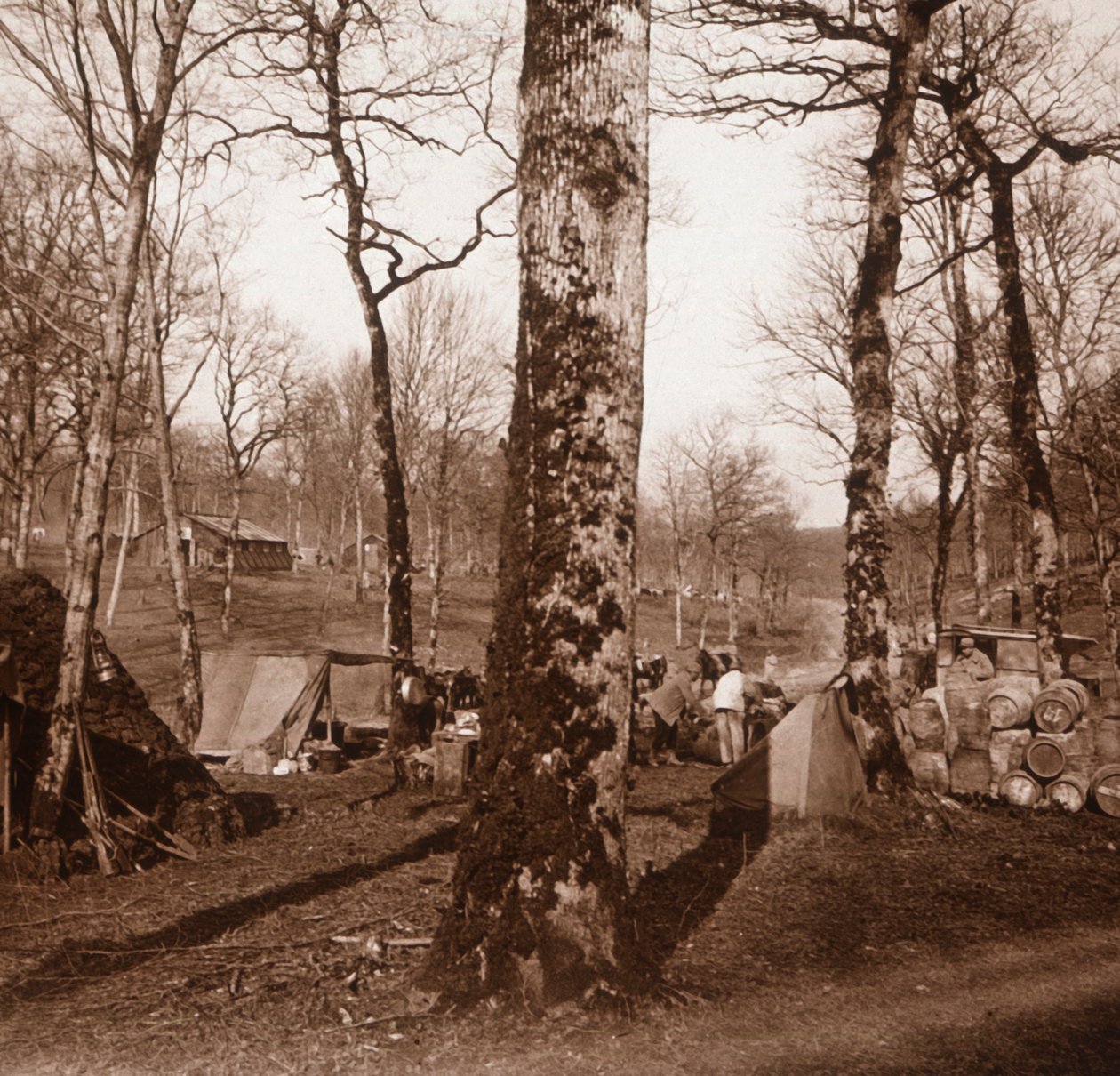 Lejr, Genicourt, Nordfrankrig, c1914-c1918 af Unbekannt