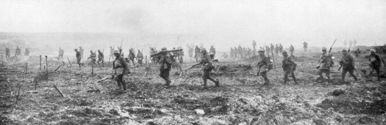 Canadiske tropper i ingenmandsland, Vimy, Frankrig, Første Verdenskrig, 9. april 1917 af Unbekannt