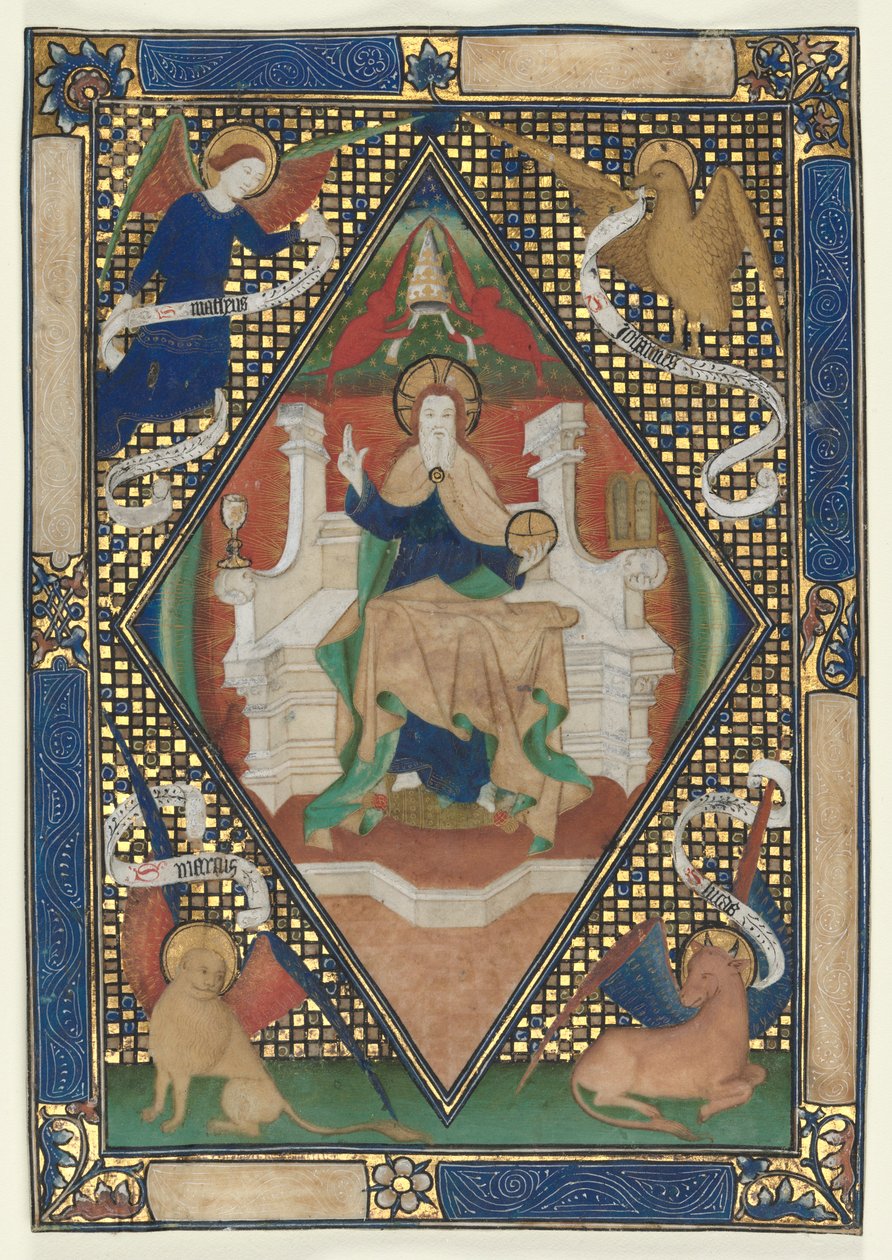 Kanonside fra et missal: Kristus i majestæt med evangelister, ca. 1410. af Unbekannt