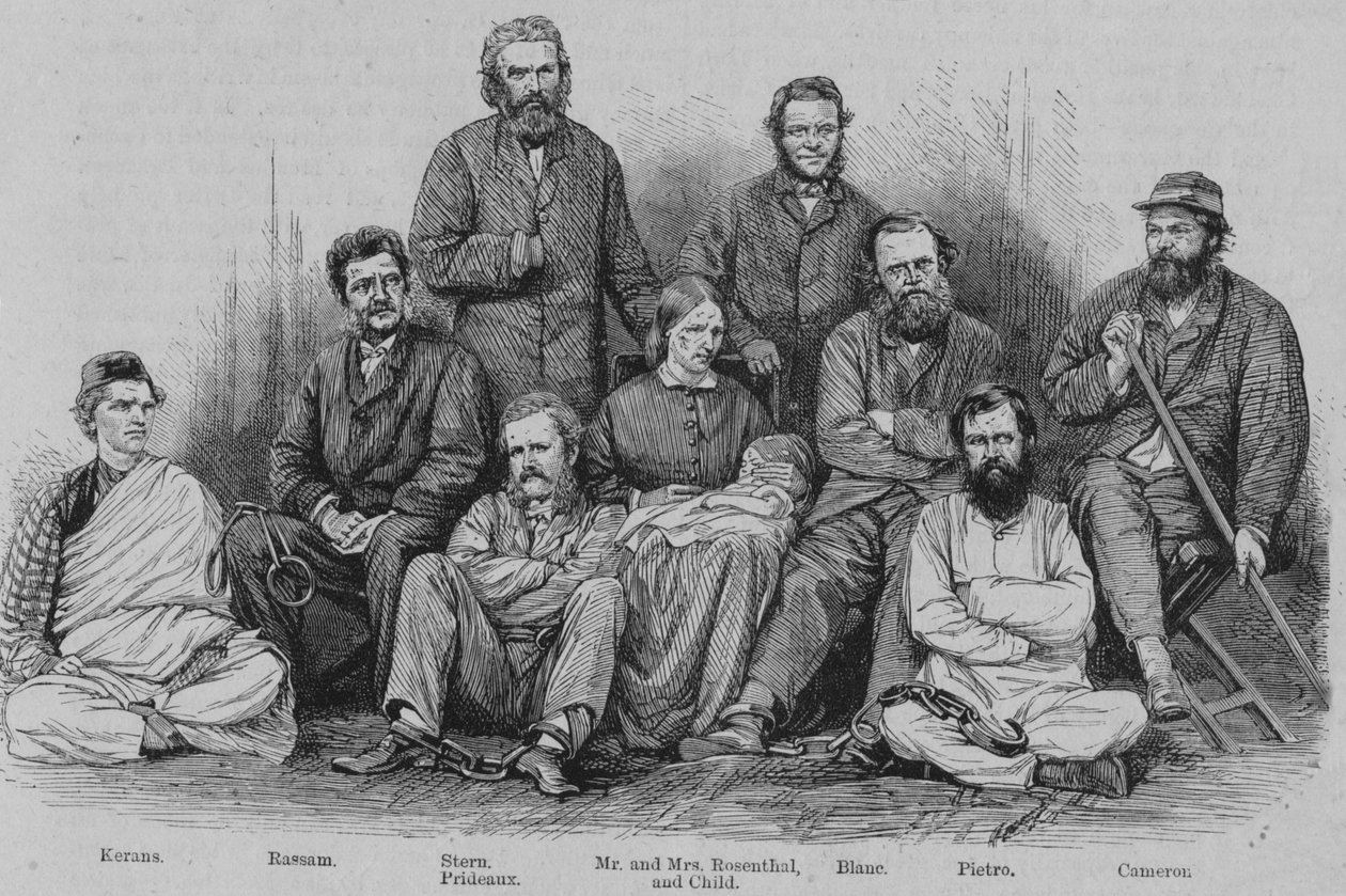 Kaptajn Cameron og de andre abessiniske fanger, c1864. af Unbekannt