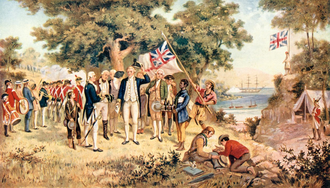 Kaptajn James Cook tager New South Wales i besiddelse i den britiske krones navn, 1770 af Unbekannt