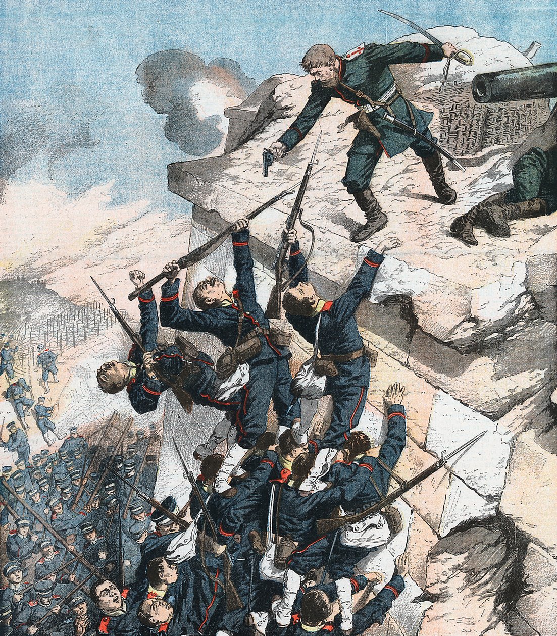 Kaptajn Lebedief forsvarer heroisk bastionen ved Port Arthur, russisk-japanske krig, 1904-5 af Unbekannt