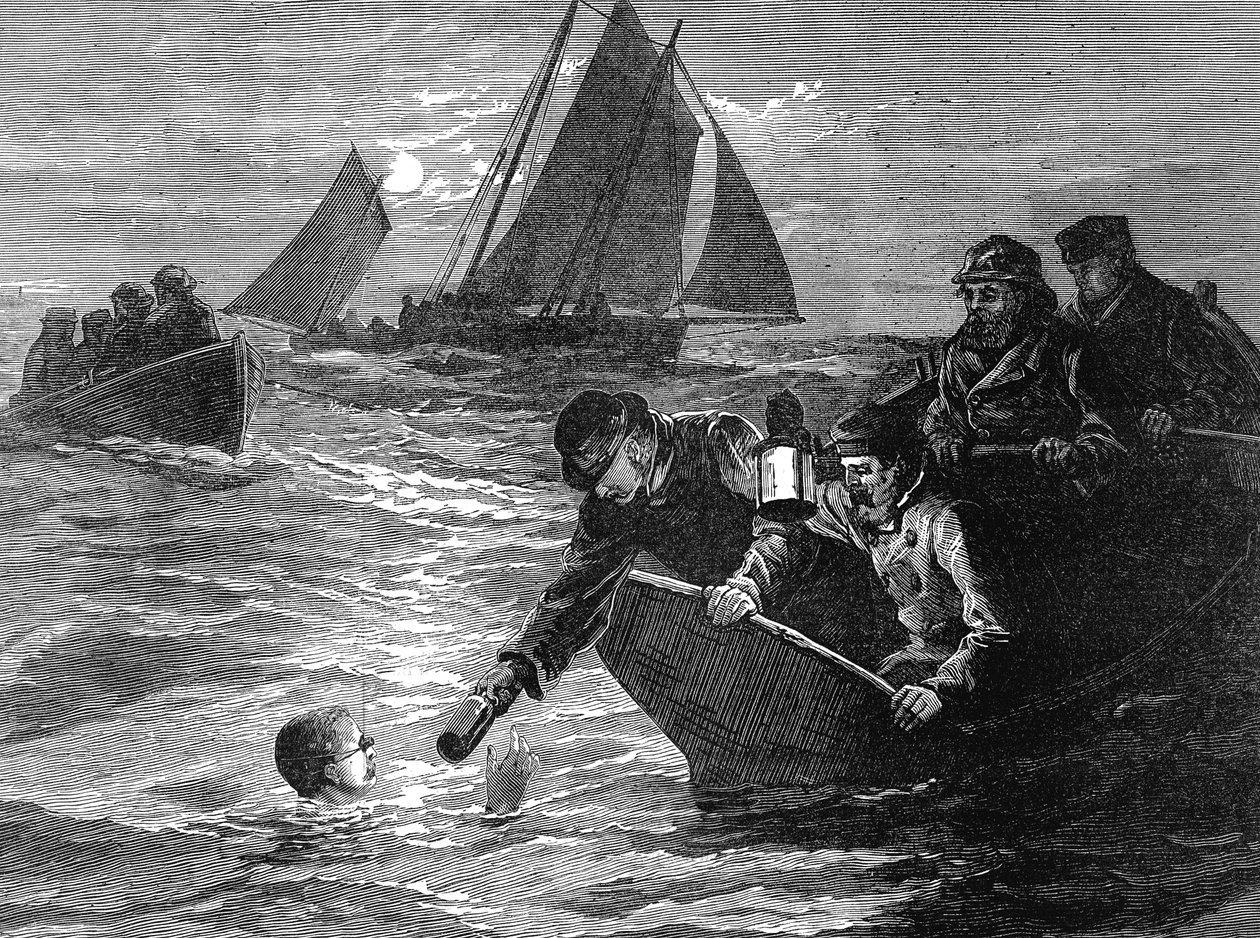 Kaptajn Matthew Webb, den første mand, der svømmede Den Engelske Kanal, 1875 af Unbekannt