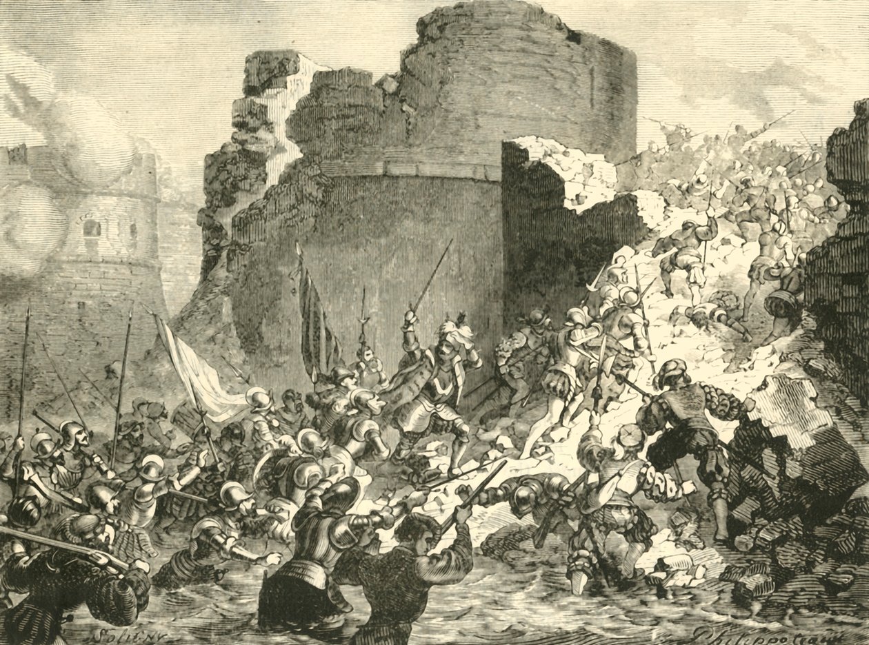 Franskmændenes erobring af Calais under hertugen af Guise, 1558, 1890. af Unbekannt