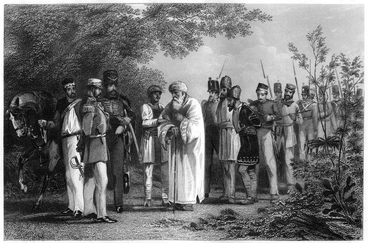 Tilfangetagelse af kongen af Delhi af kaptajn Hodson, 1858, c1860 af Unbekannt